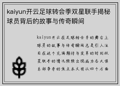 kaiyun开云足球转会季双星联手揭秘球员背后的故事与传奇瞬间