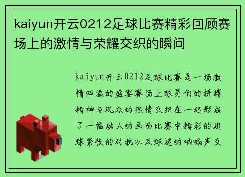 kaiyun开云0212足球比赛精彩回顾赛场上的激情与荣耀交织的瞬间