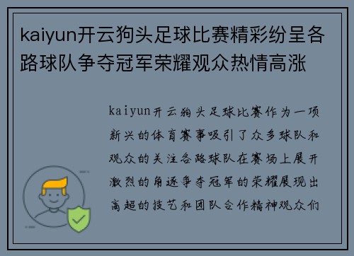 kaiyun开云狗头足球比赛精彩纷呈各路球队争夺冠军荣耀观众热情高涨